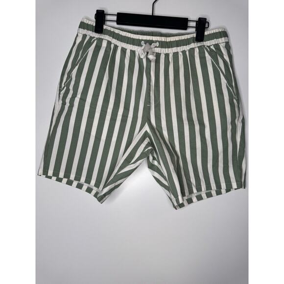 Asos Pull On Shorts Mens 34 Green Striped Drawstring Stretch Elastic Waist 8” - Picture 1 of 8